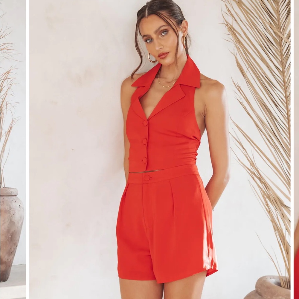 Red Halter tie back top and shorts